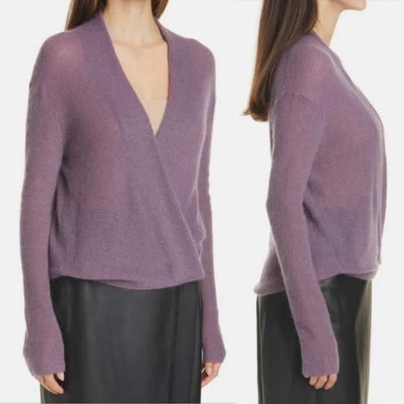 VINCE Super Soft Mohair Blend Fig Purple Longsleeve Buttons Wrap Longsleeve Top - Picture 1 of 9